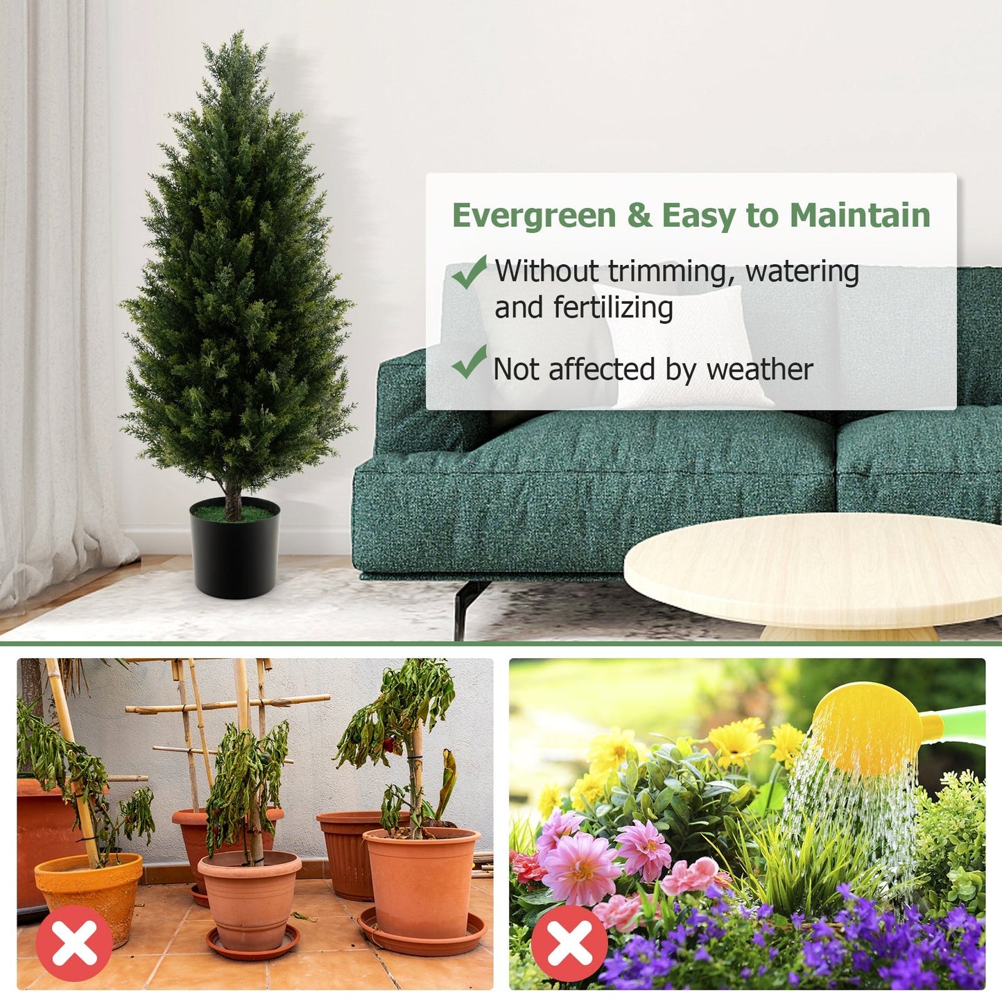 93 CM Artificial Topiary Cedar Tree with Cement Plastic Pot