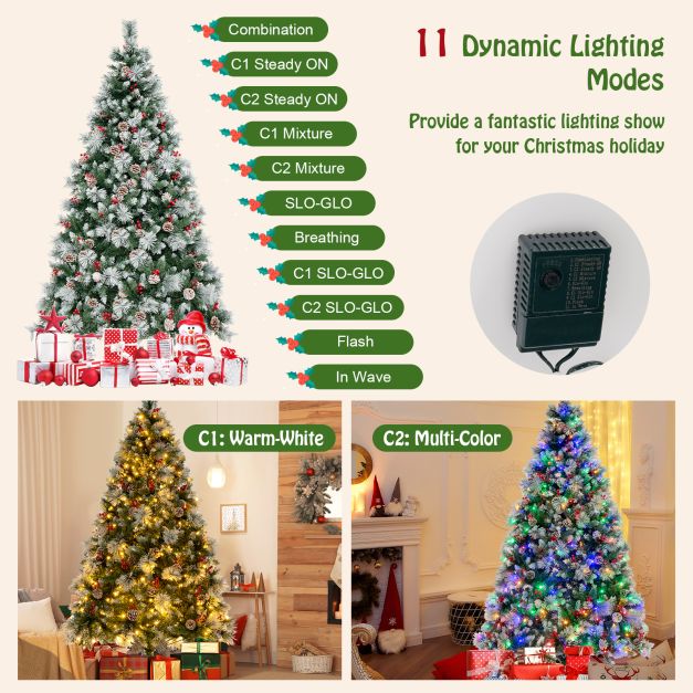 6/7 Feet Artificial Xmas Tree with Fiber Optics and 8 Lighting Modes-7 ft
