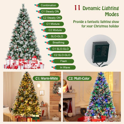 6/7 Feet Artificial Xmas Tree with Fiber Optics and 8 Lighting Modes-7 ft