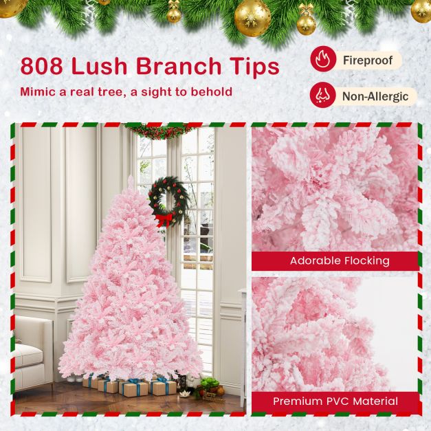 Flocked Artificial Xmas Tree with 808 PVC Branch Tips and 350 LED Lights