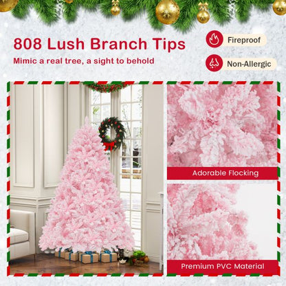 Flocked Artificial Xmas Tree with 808 PVC Branch Tips and 350 LED Lights