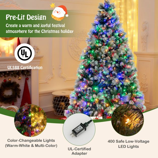 6/7 Feet Artificial Xmas Tree with Fiber Optics and 8 Lighting Modes-7 ft