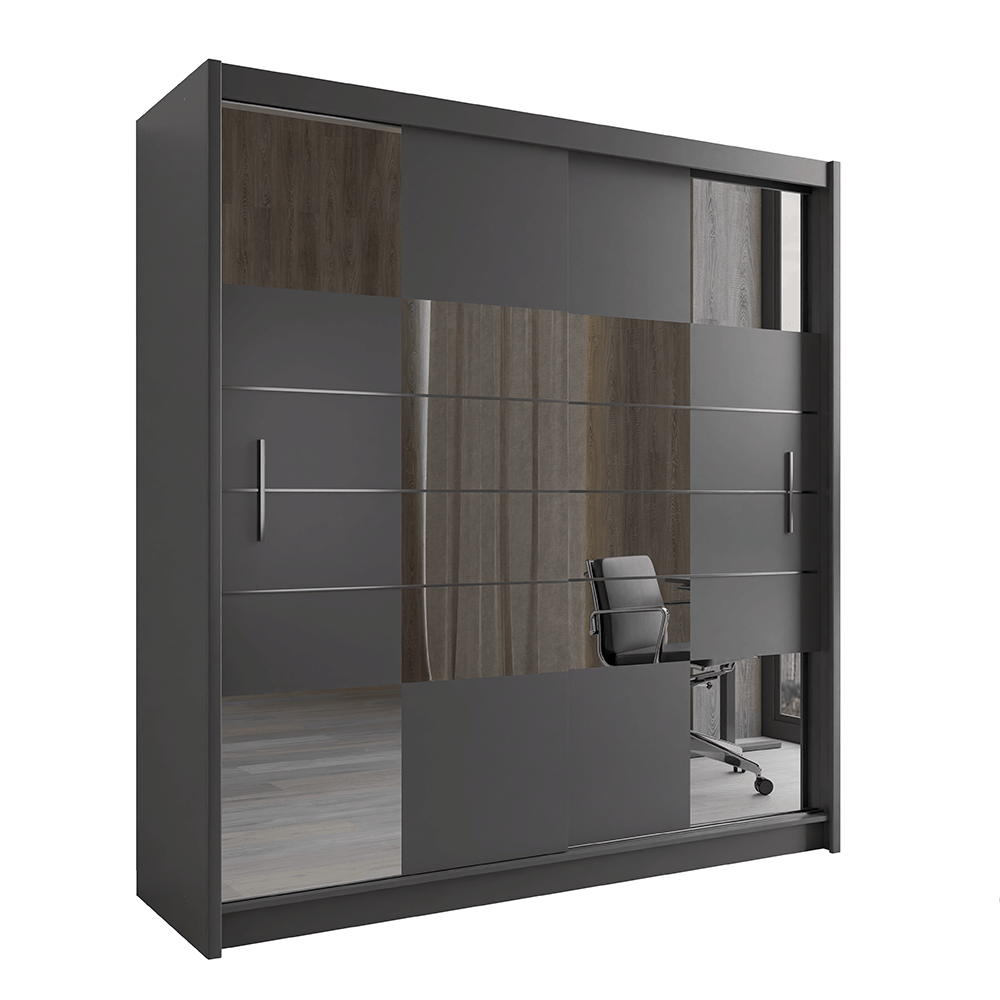 Graphite Mirrored Sliding Door Wardrobe 203cm – LEIGHTON