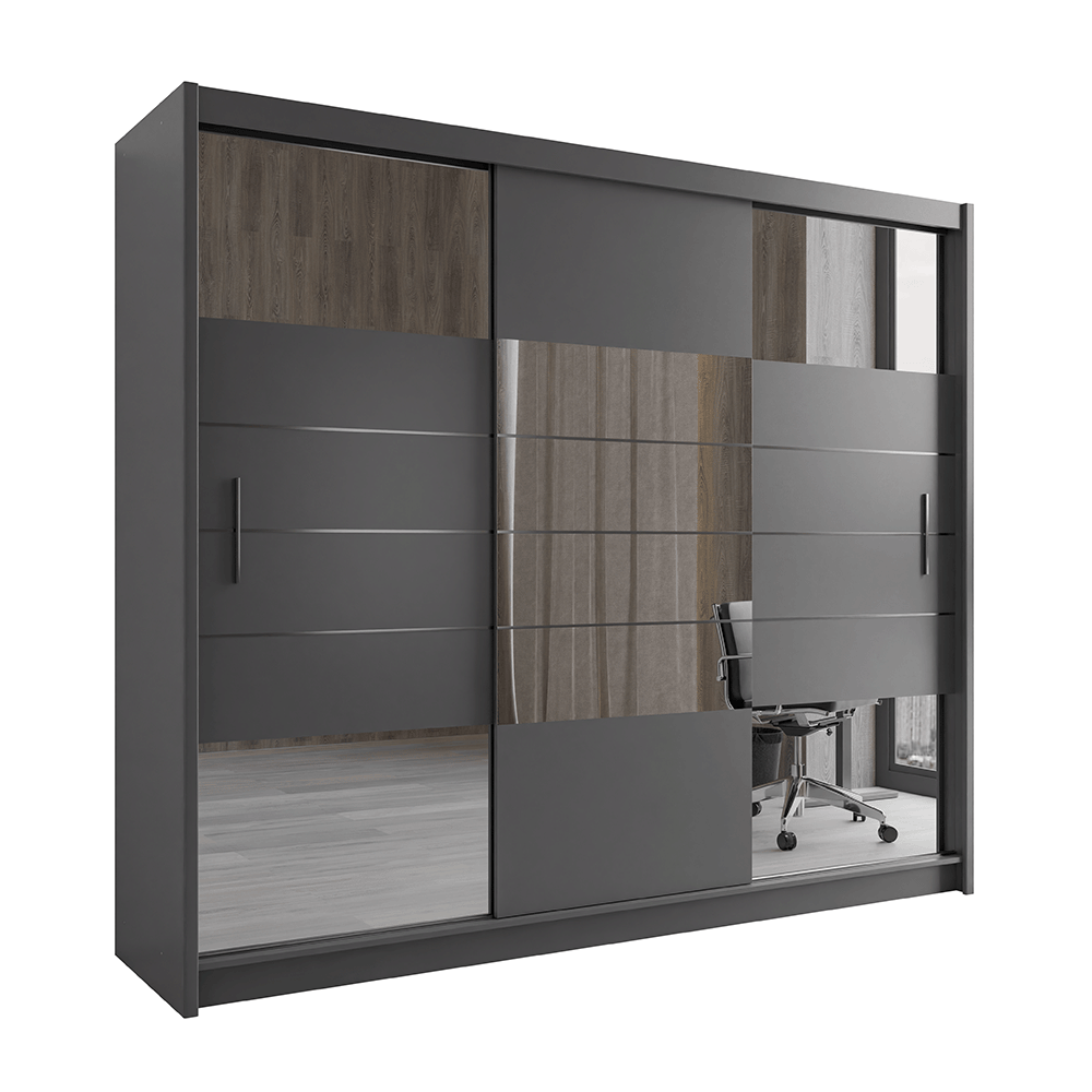 Graphite Mirrored Sliding Door Wardrobe 250cm – LEIGHTON