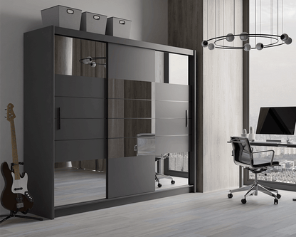 Graphite Mirrored Sliding Door Wardrobe 250cm – LEIGHTON