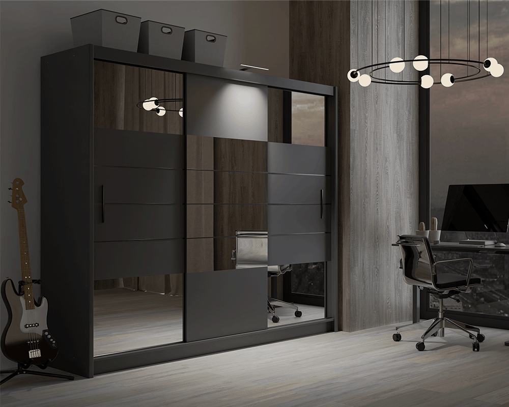 Graphite Mirrored Sliding Door Wardrobe 250cm – LEIGHTON