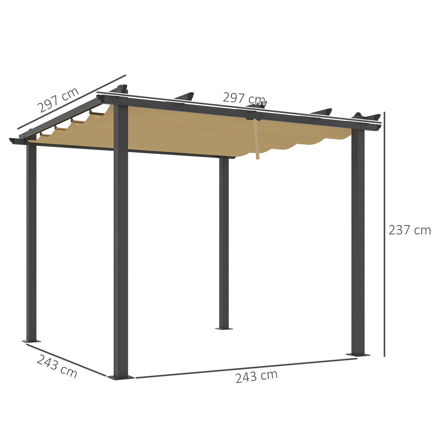 Pergola aluminiowa Outsunny 3 x 3 m z rozsuwanym dachem w kolorze khaki
