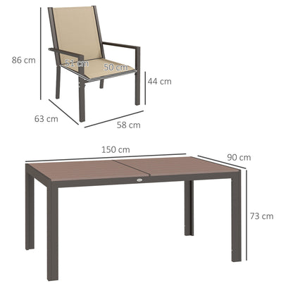 7 Piece Garden Dining Set With Wood Plastic Composite Outdoor Dining Table And 6 Stackable Armchairs - Khaki