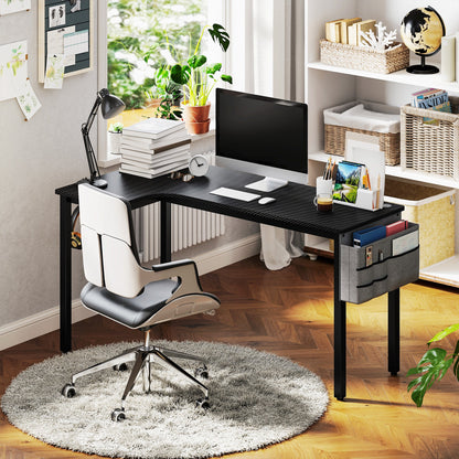 Biurko komputerowe do gier HOMCOM w kształcie litery L z torbą materiałową, haczykami i systemem zarządzania kablami, 145 x 81 x 76 cm - czarne