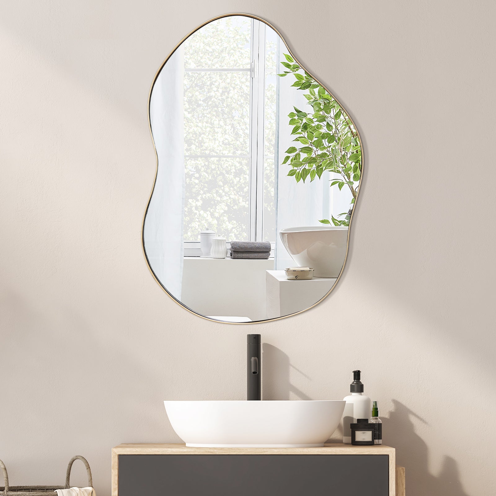 Asymmetrical Wall Mirror Irregular with Premium Back Board-Golden