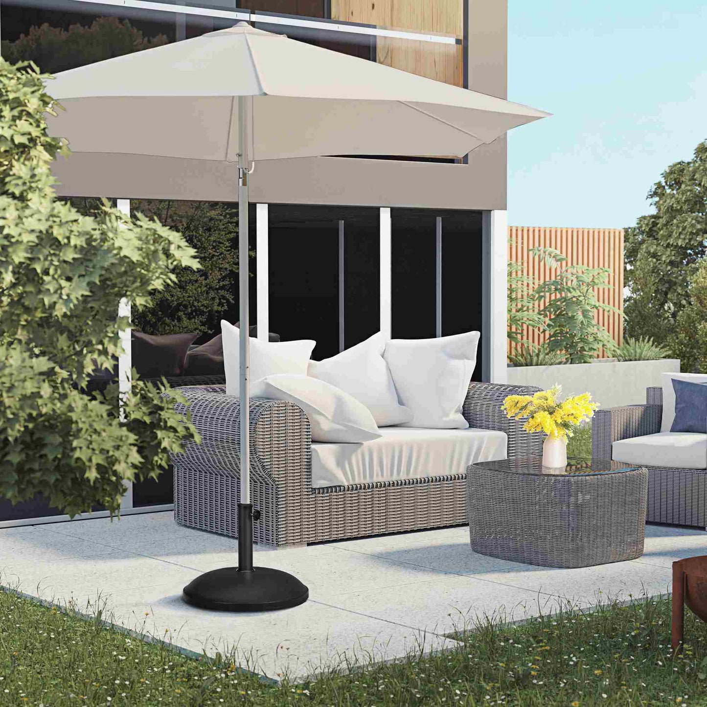 Outsunny 25kgs Round Parasol Base Concrete Umbrella Weight Stand Patio Outdoor Black Dia 49cm
