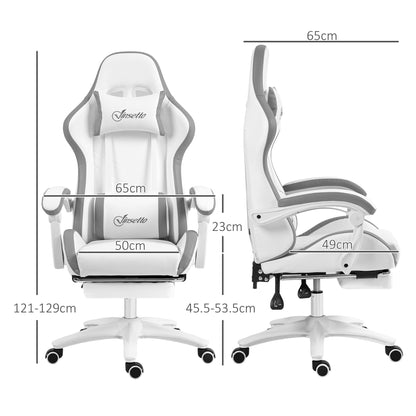Vinsetto Computer Gaming Chair, PU Leather Desk Chair with Footrest, Swivel Task Chair with 135  Reclining Back and Lumbar Support, PC Chair for Adults, White and Grey