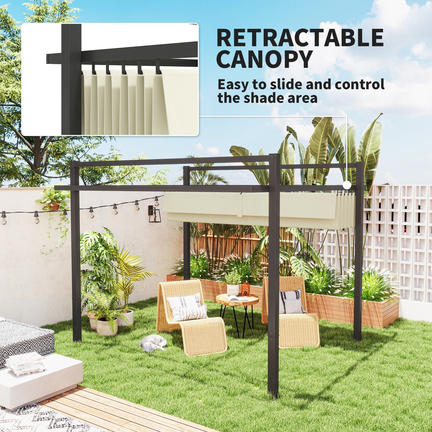 Pergola aluminiowa Outsunny 3 x 3 m z rozsuwanym dachem – szara/khaki