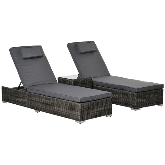 Outsunny 2 Seater Adjustable PE Rattan Wicker Lounge Set Half-Round Wicker Recliner Bed