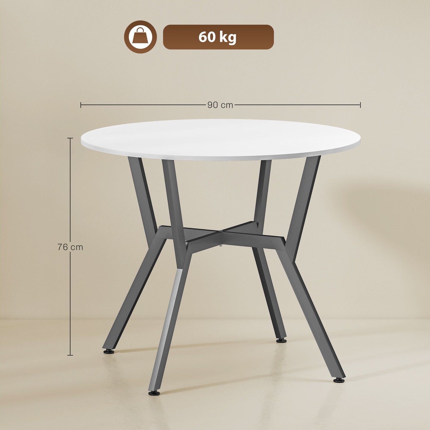 HOMCOM Dining Table, Round Kitchen Table with Black Legs for Living Room, Dining Room 90 x 76 cm, High Gloss White