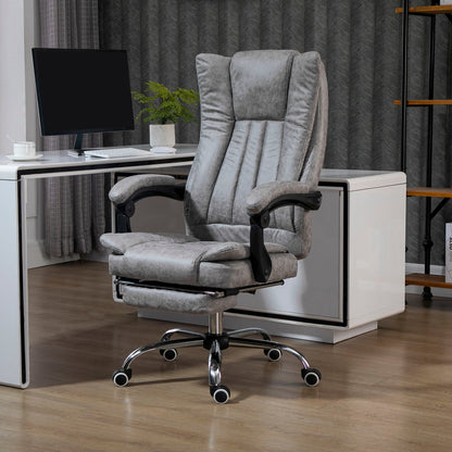 Vinsetto Home Office Chair Microfibre Desk Chair with Reclining Function Armrests Swivel Wheels Footrest Grey