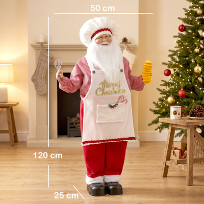 HOMCOM 4ft Singing Cooking Santa Claus, Standing Christmas Animated Santa Figure with Head Moving, Sound/Touch Activated