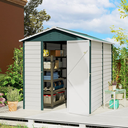 Outsunny 9x 6FT Metal Outdoor Garden Shed, Galvanised Tool Storage Shed w/ Sloped Roof, Lockable Door for Patio Lawn, Green