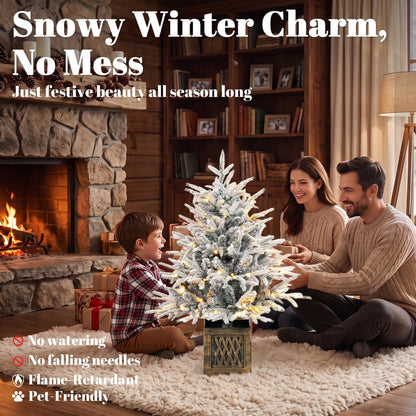 HOMCOM 90 cm Prelit Flocked Table Christmas Tree, Artificial Christmas Tree with 70 Warm White LED Lights, 488 Tips, Green