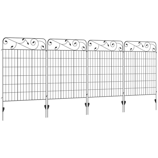 سياج زخرفي للحديقة من Outsunny، 4 قطع من ألواح سياج خارجية مقاس 43 بوصة × 11.5 قدم، سلك معدني مقاوم للصدأ، حافة حديقة زهور، حاجز للحيوانات، أسود