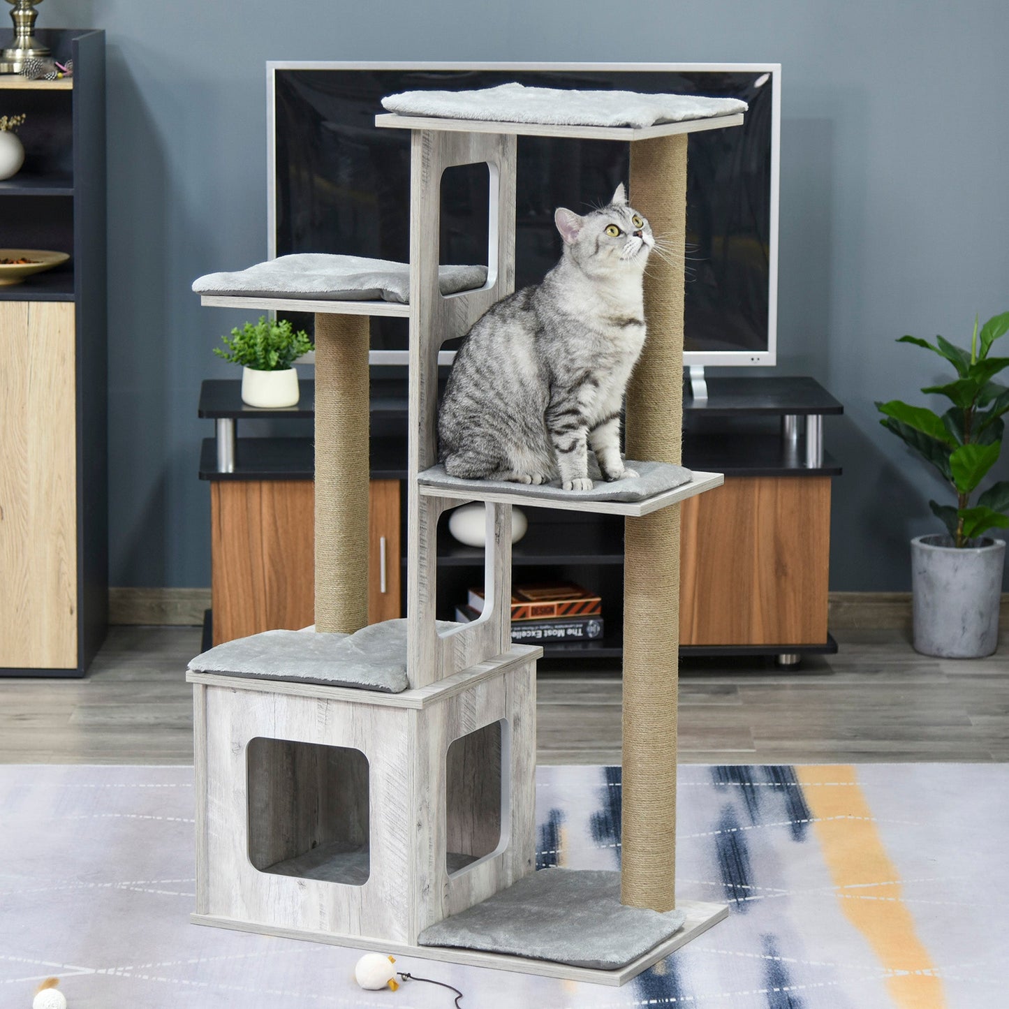 PawHut Cat Tree Tower, Activity Centre, with Scratching Posts, Cat House, Perches - Grey