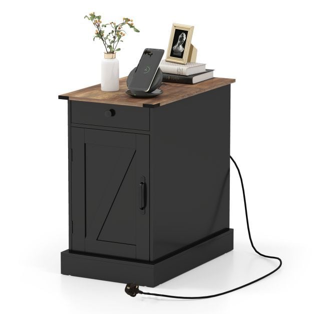 Living Room Set with End Table Farmhouse Nightstand and 2-Seater PU Leather Sofa Loveseat