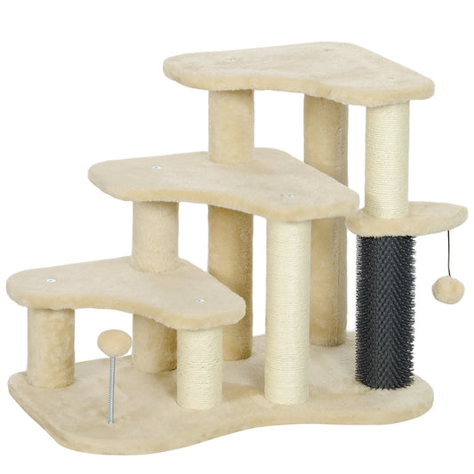 PawHut 2-in-1 Cat Tree, Pet Stairs with Scratching Tickling Post, Toy Balls, for Bed, Sofa, Couch, Beige