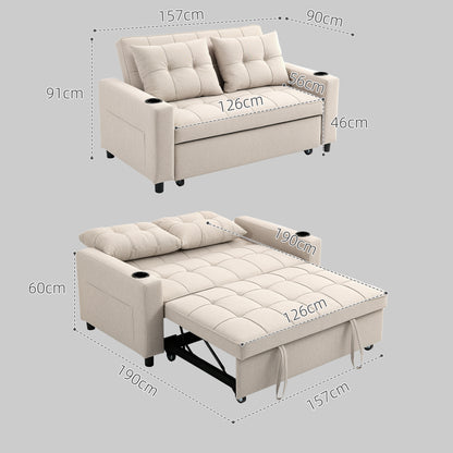 HOMCOM Two-Seater Pull-Out Sofa Bed - Beige