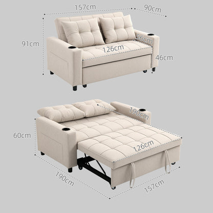 HOMCOM Two-Seater Pull-Out Sofa Bed - Beige