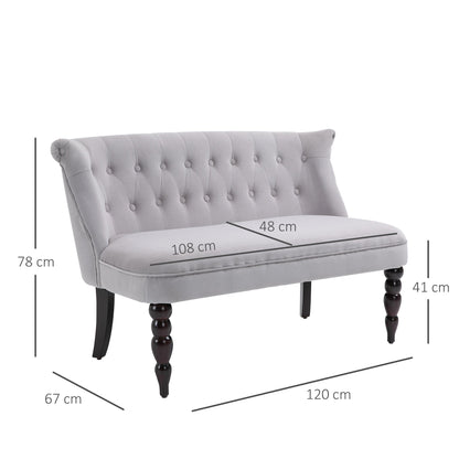 HOMCOM Velvet 2 Seater Sofa, Button Tufted Wingback Loveseat with Rubber Wood Legs for Living Room, Bedroom, Grey