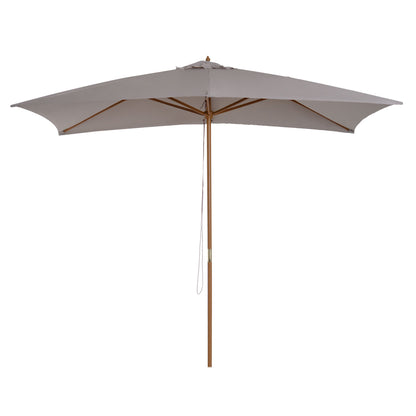 Outsunny 2 x 3m Wooden Garden Parasol Umbrella Outdoor Sun Shade Canopy, Table Market Umbrella with Vent, 38 mm Pole, Rope Pulley Mechanism, Light Grey