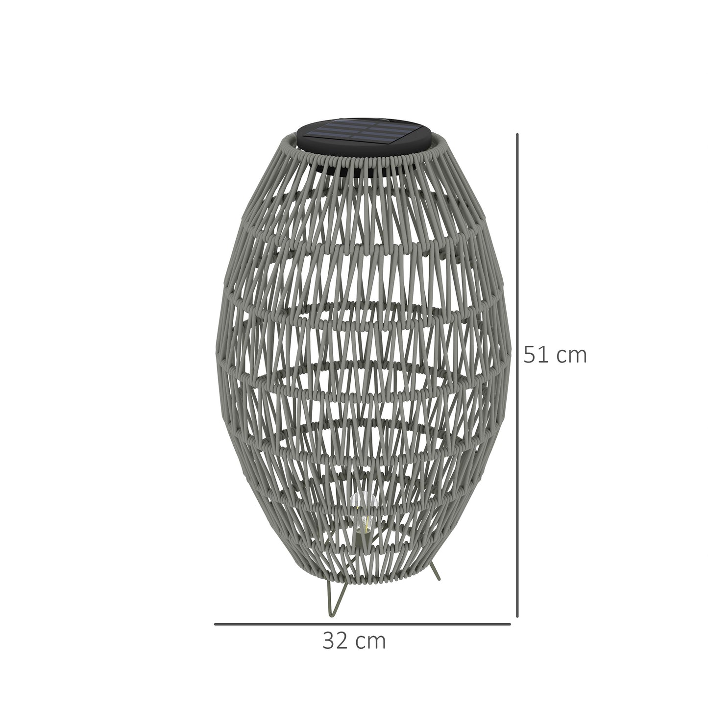 Lampa solarna Outsunny Rattan, ogrodowa lampa solarna z automatycznym włączaniem/wyłączaniem, wodoodporna IP44, dekoracyjna lampa zewnętrzna z rattanu na werandę i ścieżkę, szara
