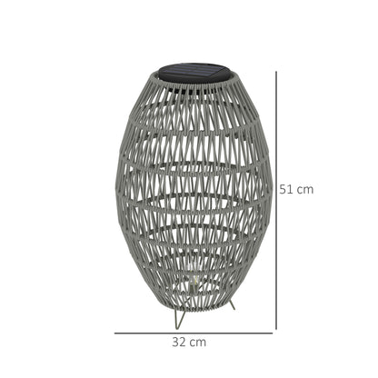 Lampa solarna Outsunny Rattan, ogrodowa lampa solarna z automatycznym włączaniem/wyłączaniem, wodoodporna IP44, dekoracyjna lampa zewnętrzna z rattanu na werandę i ścieżkę, szara