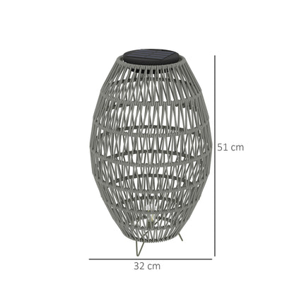 Lampa solarna Outsunny Rattan, ogrodowa lampa solarna z automatycznym włączaniem/wyłączaniem, wodoodporna IP44, dekoracyjna lampa zewnętrzna z rattanu na werandę i ścieżkę, szara