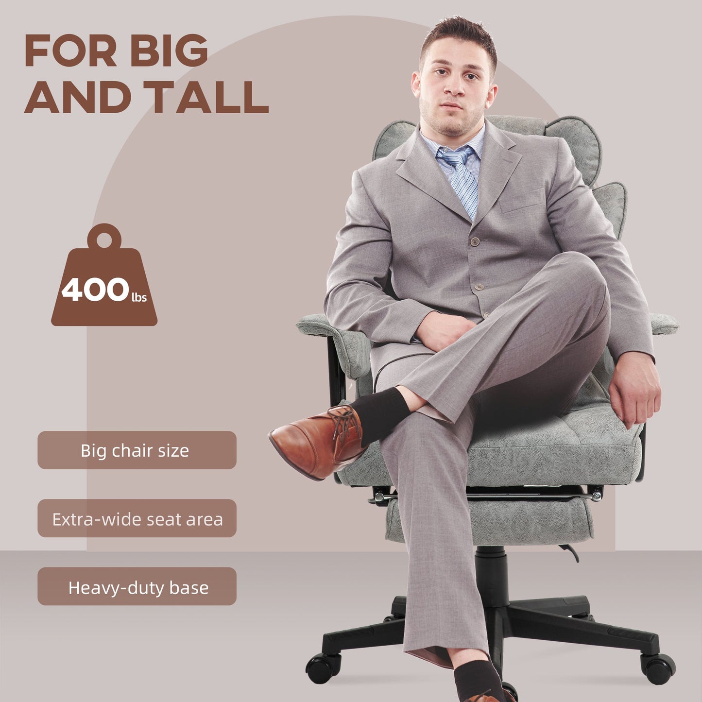 HOMCOM Executive Office Chair, Ergonomic Desk Chair with Foot Rest, Lumbar Support, Reclining Function and Wide Seat, Grey