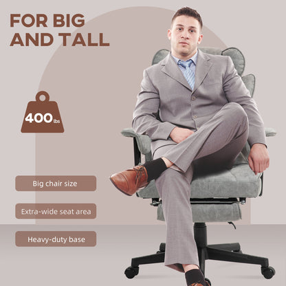 HOMCOM Executive Office Chair, Ergonomic Desk Chair with Foot Rest, Lumbar Support, Reclining Function and Wide Seat, Grey