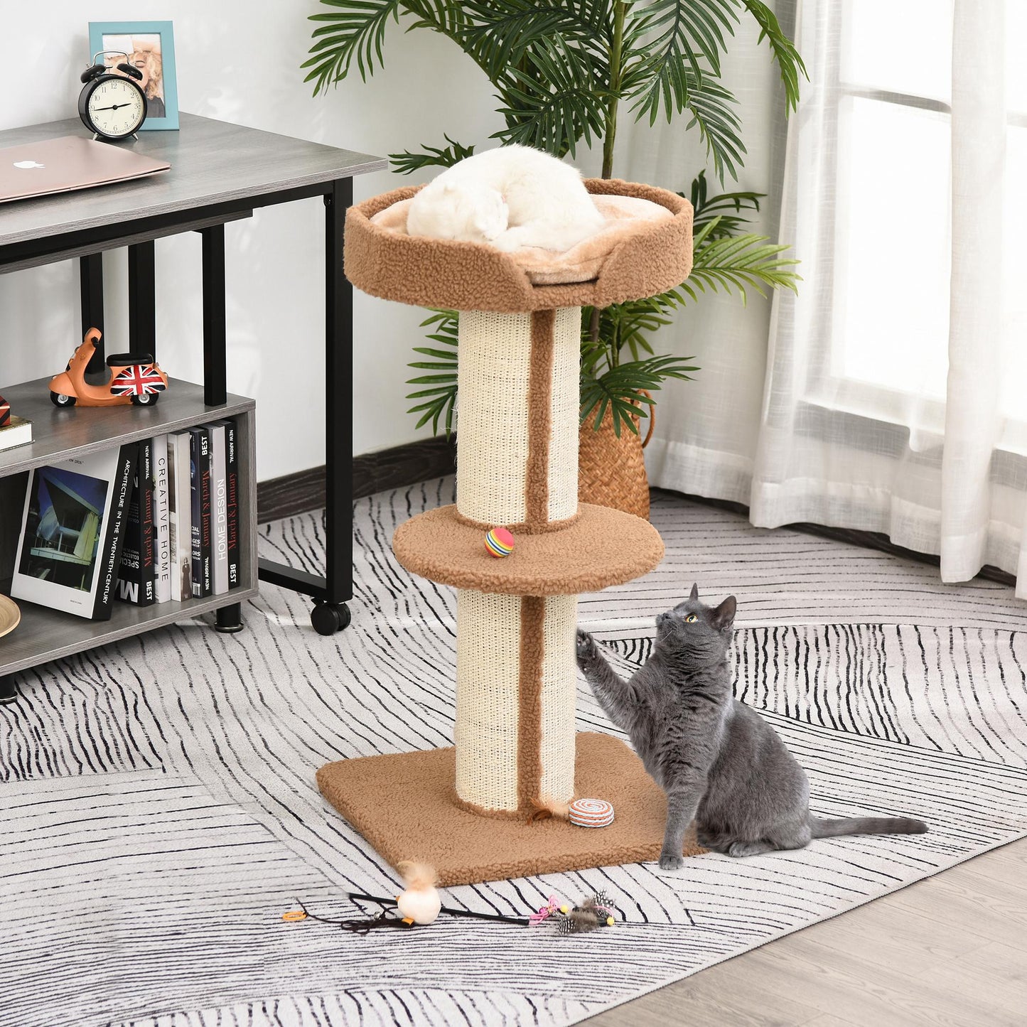 PawHut 91cm Cat Tower Scratching Posts Cat Tree for Indoor Cats Kitten Activity Centre Brown