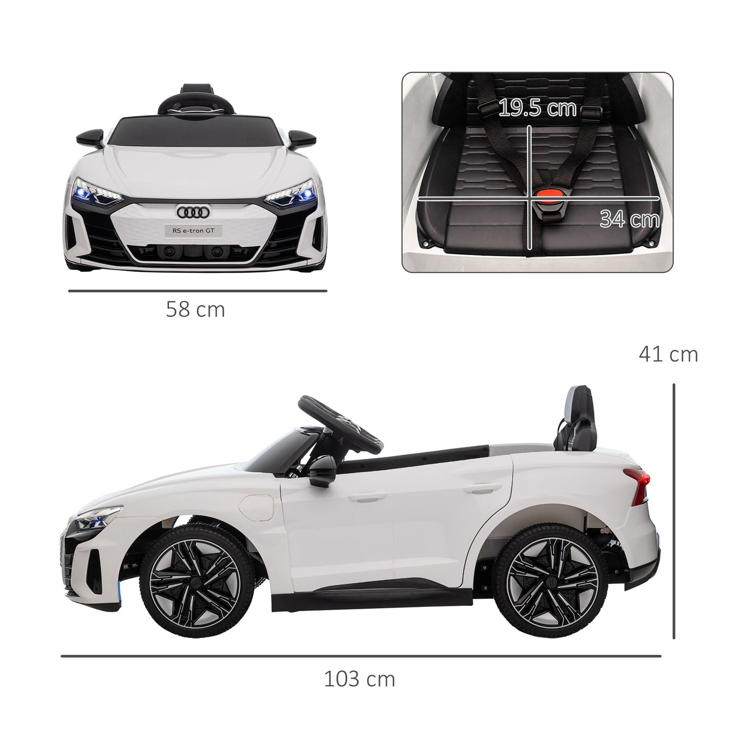 HOMCOM Audi Licencjonowany elektryczny jeździk dla dzieci 12 V, z pilotem, zawieszeniem, światłami, muzyką i silnikiem – biały