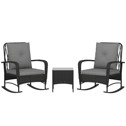 Outsunny Three-Piece Rocking Chair Rattan Bistro Set - Black