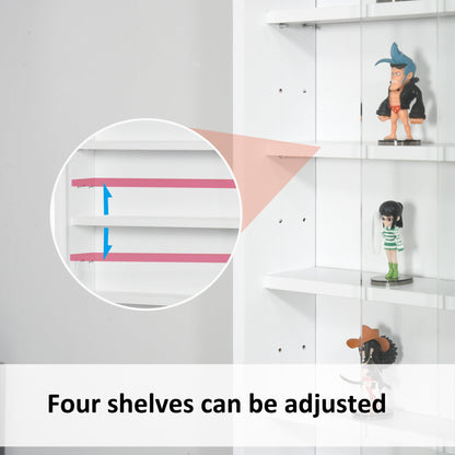 5-Tier Wall Display Shelf Unit Cabinet w/ 4 Adjustable Shelves Glass Doors Home Office Ornaments 60x80cm White