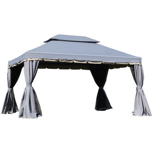 Outsunny 3 x 4m Aluminiowa altana ogrodowa, zadaszenie, namiot imprezowy z siatkami i zasłonami do ogrodu i na taras, szara