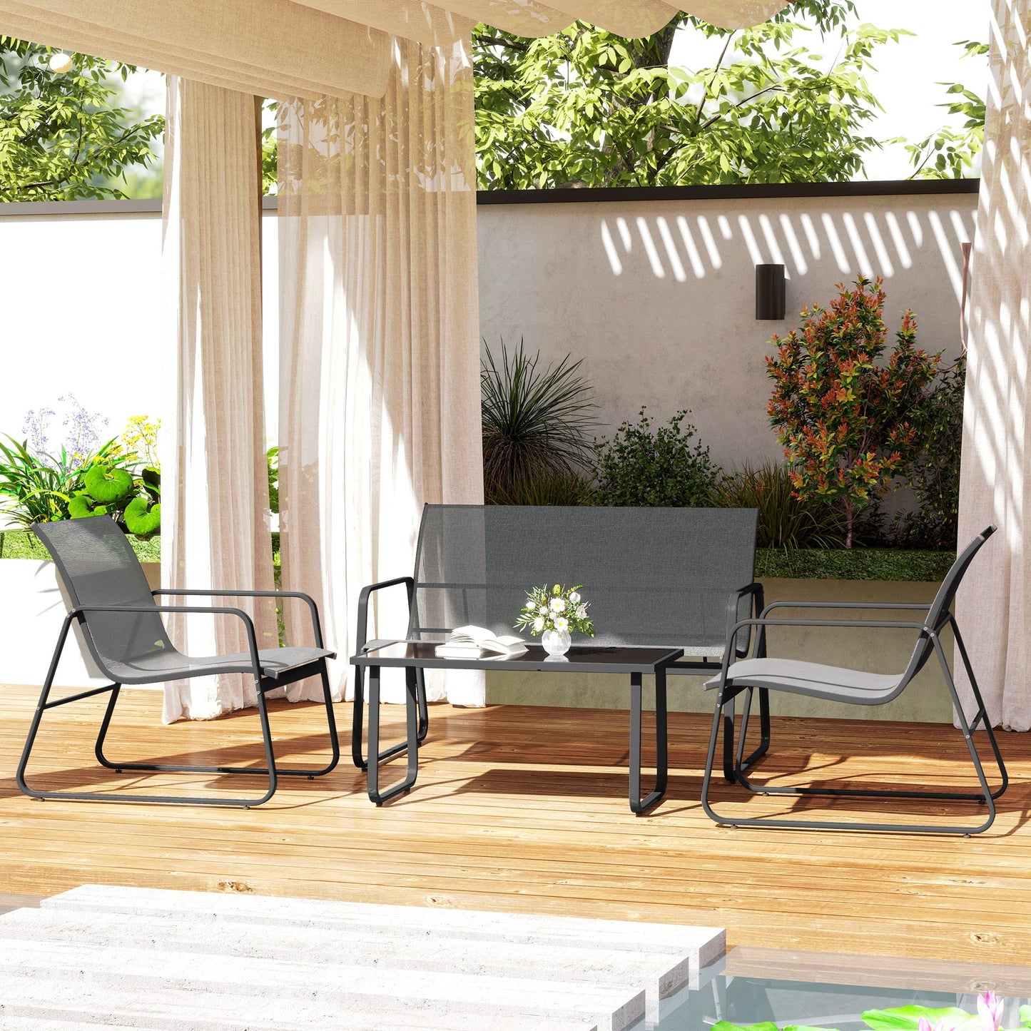 Outsunny Four-Piece Minimalistic Garden Sofa Set - Light Grey