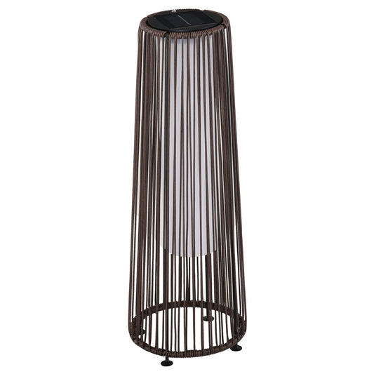 Outsunny Patio Garden PE Rattan Solar Lights Woven Resin Wicker Lantern Auto On/Off Solar Powered Lights, Brown