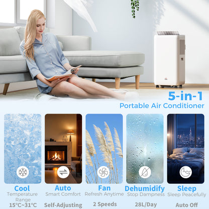HOMCOM 12,000 BTU 5-in-1 Mobile Air Conditioner, 35m² Radius - White