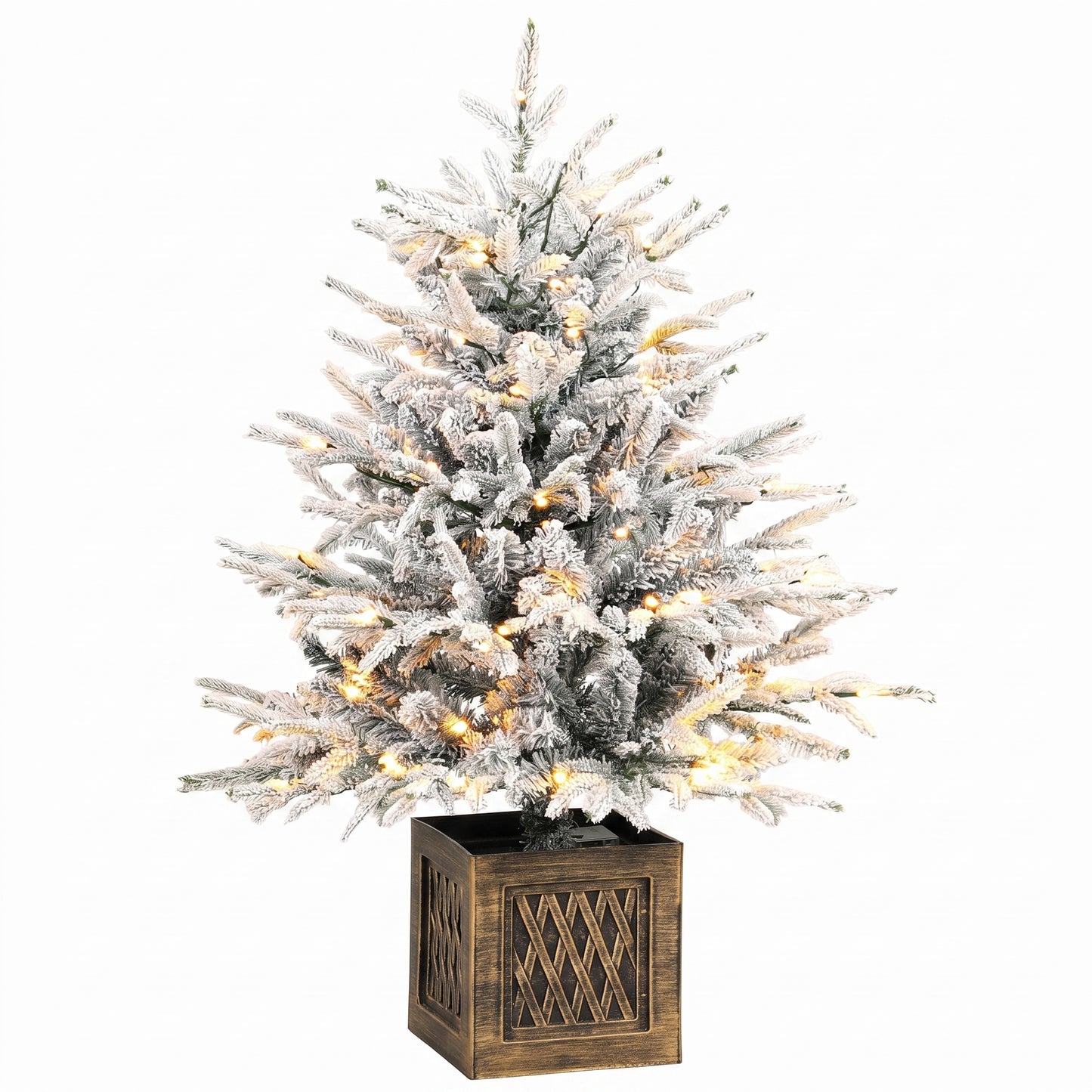 HOMCOM 90 cm Prelit Flocked Table Christmas Tree, Artificial Christmas Tree with 70 Warm White LED Lights, 488 Tips, Green