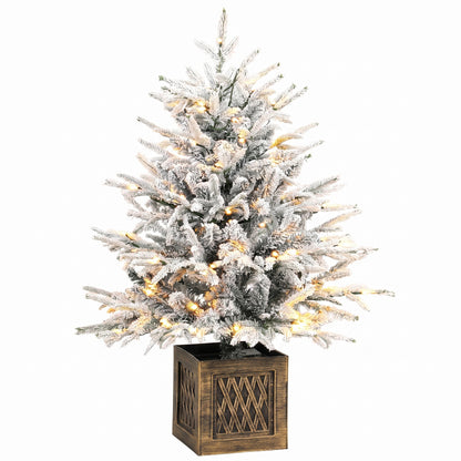 HOMCOM 90 cm Prelit Flocked Table Christmas Tree, Artificial Christmas Tree with 70 Warm White LED Lights, 488 Tips, Green
