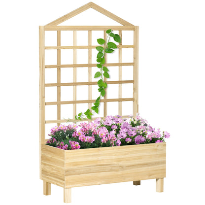 Outsunny Garden Planters with Trellis for Vine Climbing, Distressed Wooden Raised Beds, 90x43x150cm, Natural Tone