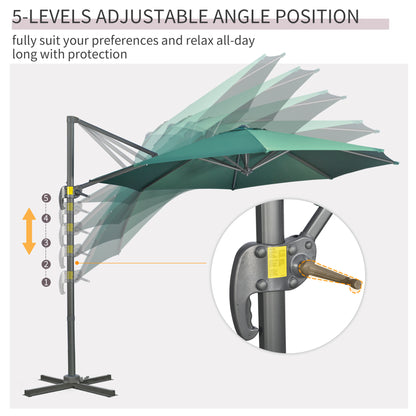 Outsunny 3 x 3(m) Parasol ogrodowy z podstawą krzyżową, obrotowy o 360√∞, z korbką i funkcją pochylania, do użytku na zewnątrz, na patio, w kolorze zielonym