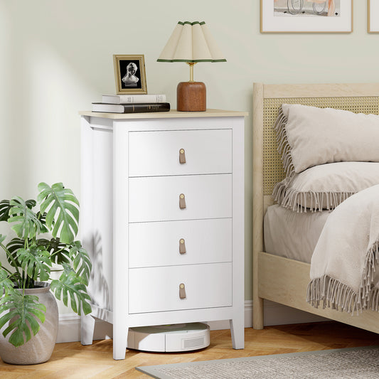 HOMCOM Bedroom Chest of Drawers, Modern 4 Drawer Dresser Cabinet with PU Leather Handles and Metal Runners for Living Room, Hallway, Entryway, White