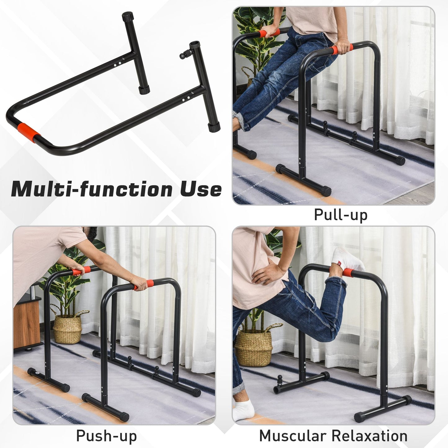 HOMCOM Multifunctional Dip Stand Station for Home Gym Fitness Equipment with Safety Connector for Tricep Dips